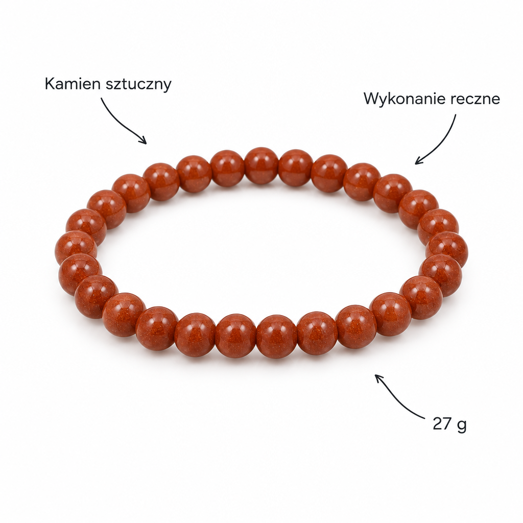 Bransoletka Golden Sand Stone, specyfikacja po polsku, kamien sztuczny, wykonanie reczne, 27 g